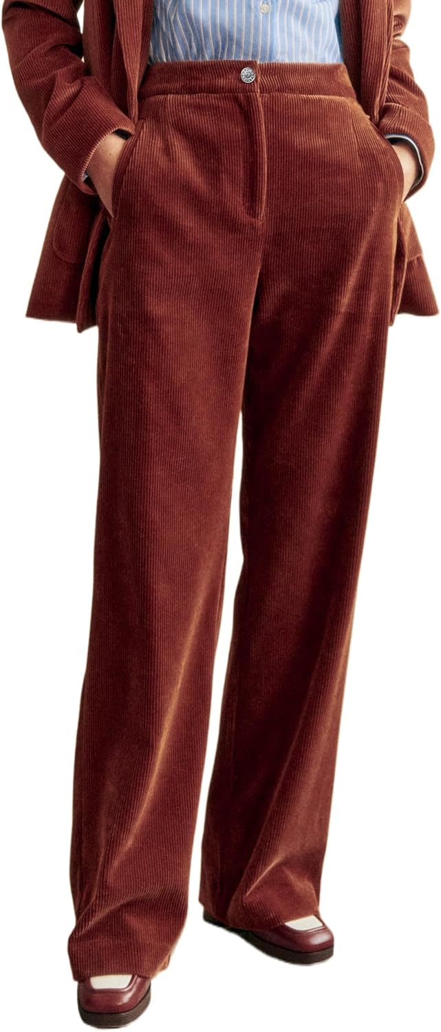 LifeShe Women Corduroy Pants Elastic Waisted Straight Leg Pant Casual Stretchy Baggy Boyfriend Long Trousers Brown Medium