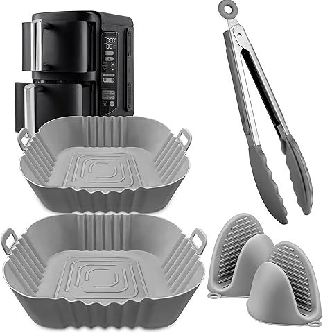 FryEasy Siliconen inlegzolen voor Ninja Double Stack 7,6L Air Fryer SL300UK: Dual Silicone Liners, SL300UK Air Fryer accessoires, rechthoekig, BPA-vrij, vaatwasmachinebestendig FryEasy Siliconen inlegzolen voor Ninja Double Stack 7,6L Air Fryer SL300UK: Dual Silicone Liners, SL300UK Air Fryer accessoires, rechthoekig, BPA-vrij, vaatwasmachinebestendig