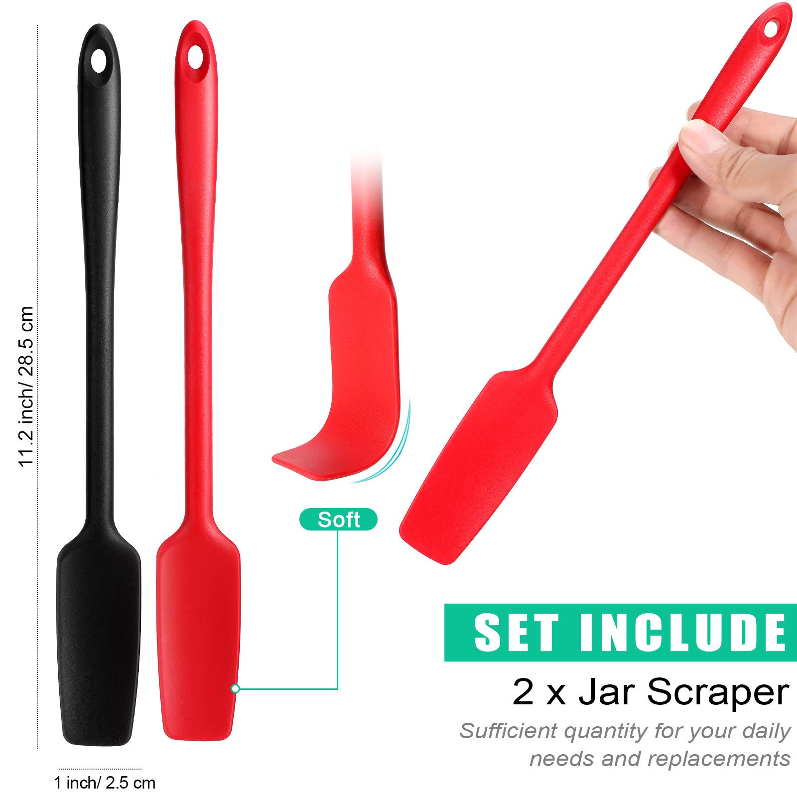 Set 3 Spatole In Silicone Nere Con Manico Lungo 28,2 Cm - Antiaderenti, Senza Cuciture, Per Cucina