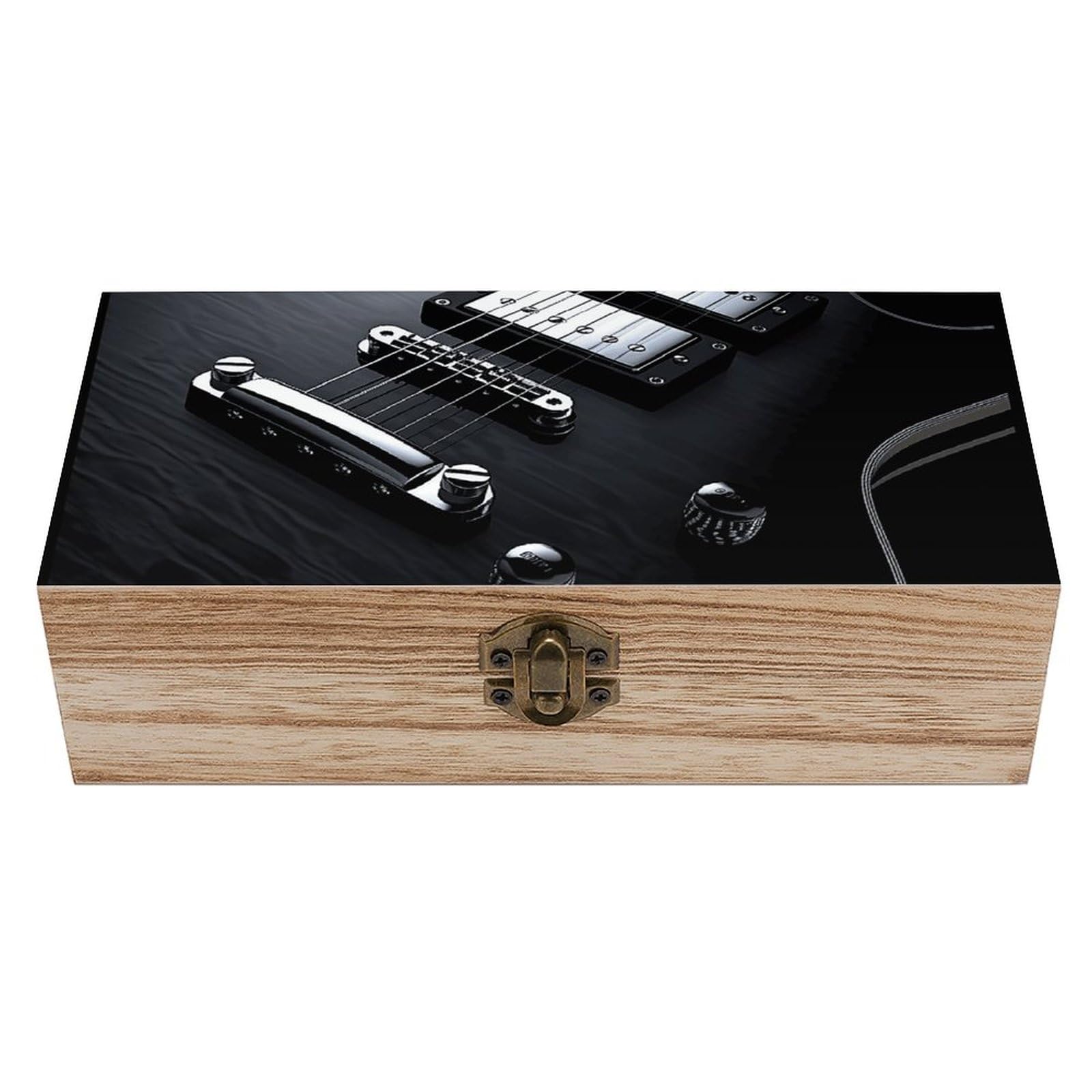 Boîte de rangement en bois avec couvercle guitare noire le cadeau idéal pour vos souvenirs