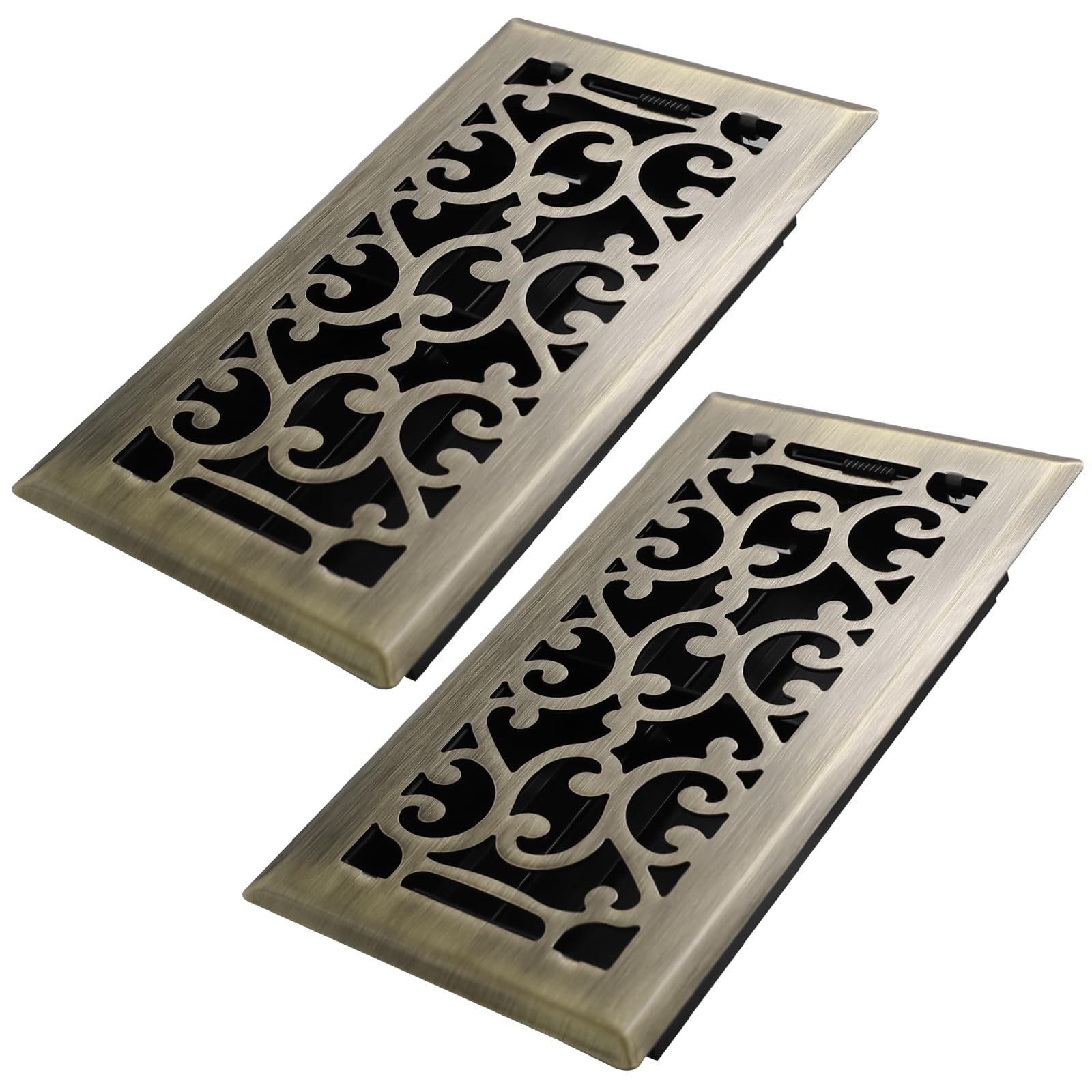 Howeall 4x8 Inches 2 Pack Heavy Duty Walkable Floor Register - Easy Adjust Air Supply Lever Decorative Floor Vent Covers, Savannah Design Vent Covers for Home - Antique Brass โ image 1