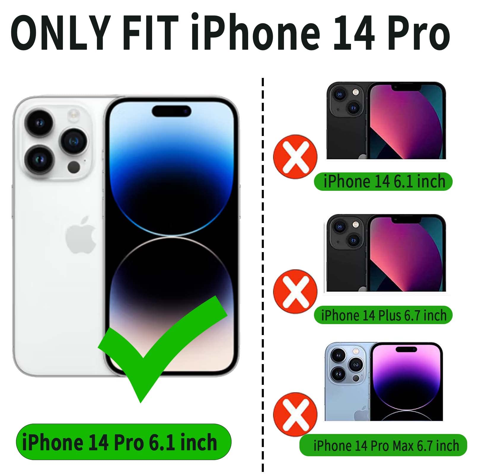 VANAVAGY Compatible for iPhone 14 Pro Wallet Case for Women and Men,RFID Flip Leather Cover with Wrist Supports Wireless Charging with Card Holder and Glass Screen Protector,Black