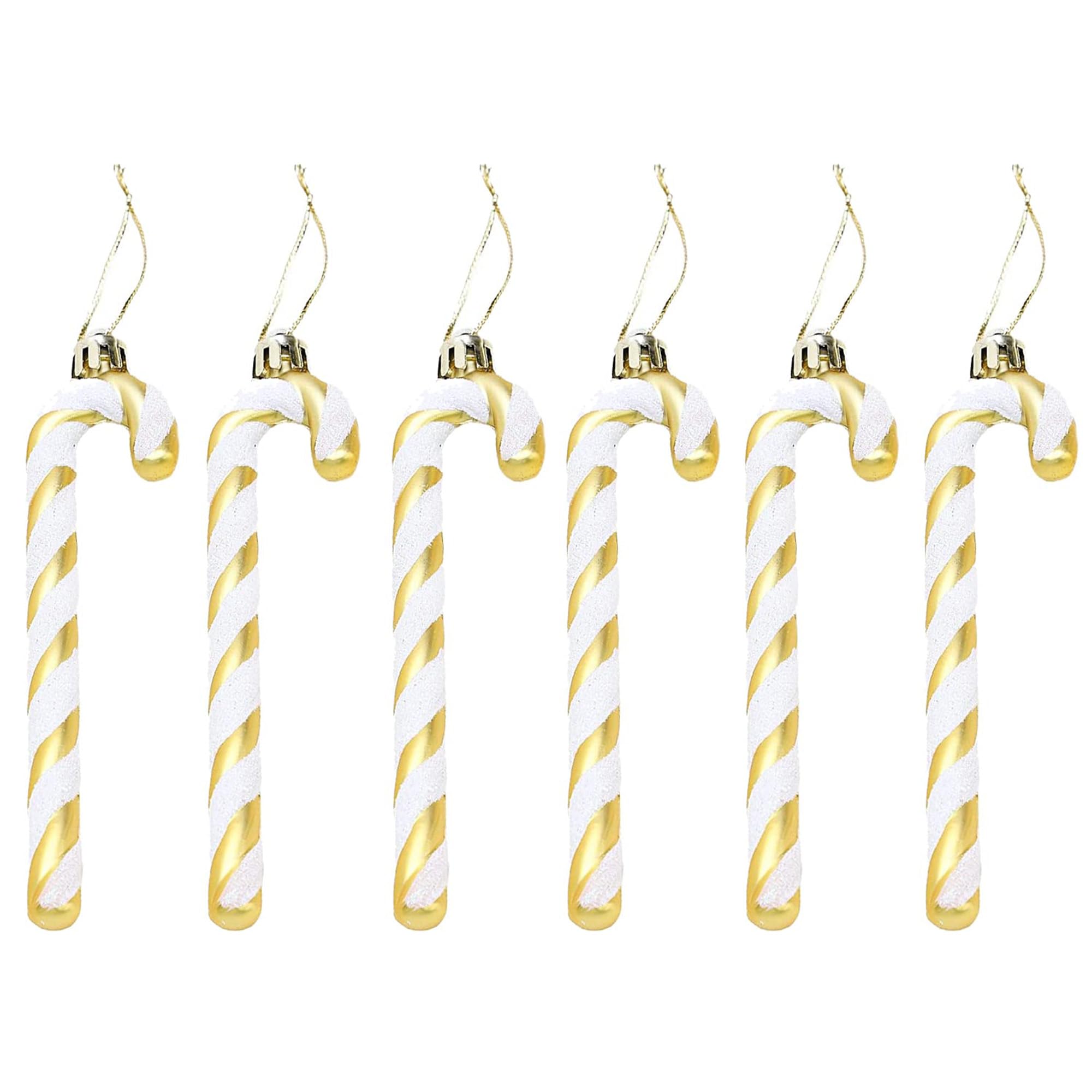 Festive Fix 6-Pack Candy Cane Baubles – Gold Glitter Candy Cane Christmas Decorations, Hanging Tree Ornaments – Xmas Candy Canes Christmas Tree Decorations