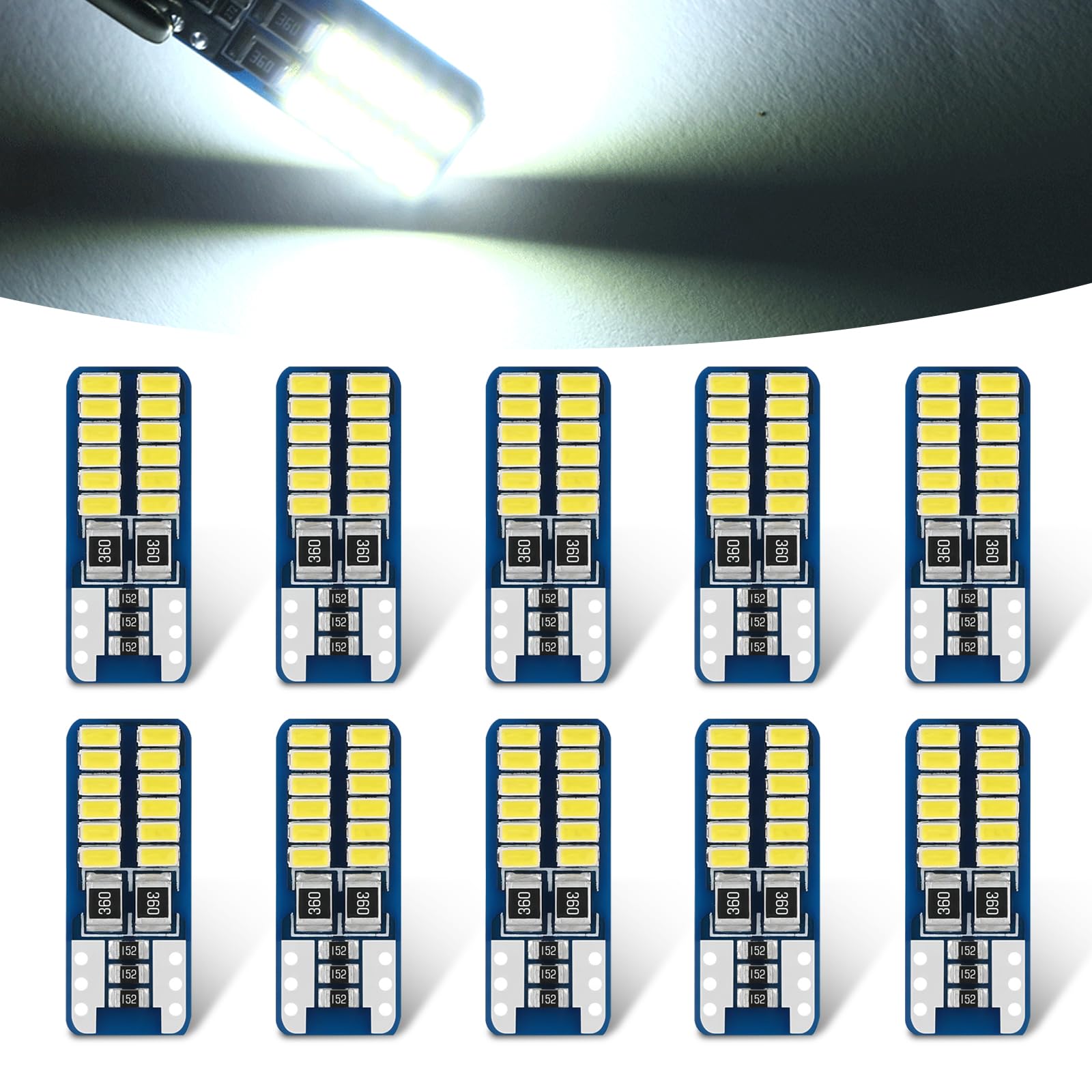 10 PCS T10 3014 Car LED License Plate Light, Waterproof Vehicle Dome  Reading Light, Universal Durable Motorcycle Instrument Lighting Bulbs  Replacement