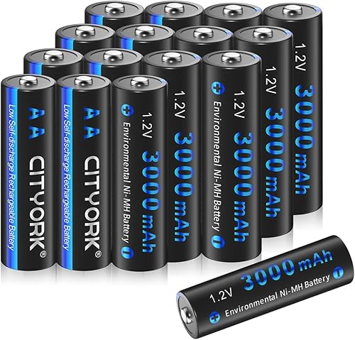Paquete de 16 baterías recargables AA de 1.2 V Ni-MH de 3000 mAh, batería recargable AA precargada de NIMH de 1.2 V 3000 mAh de larga duración para
