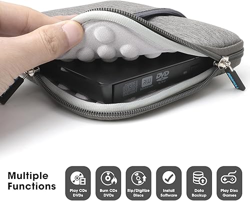 Miniatura 7 de ROOFULL Unidad externa de CD DVD USB 3.0 y USB-C con estuche de transporte, portátil USB ROM +/-RW unidad de disco óptico reproductor quemador