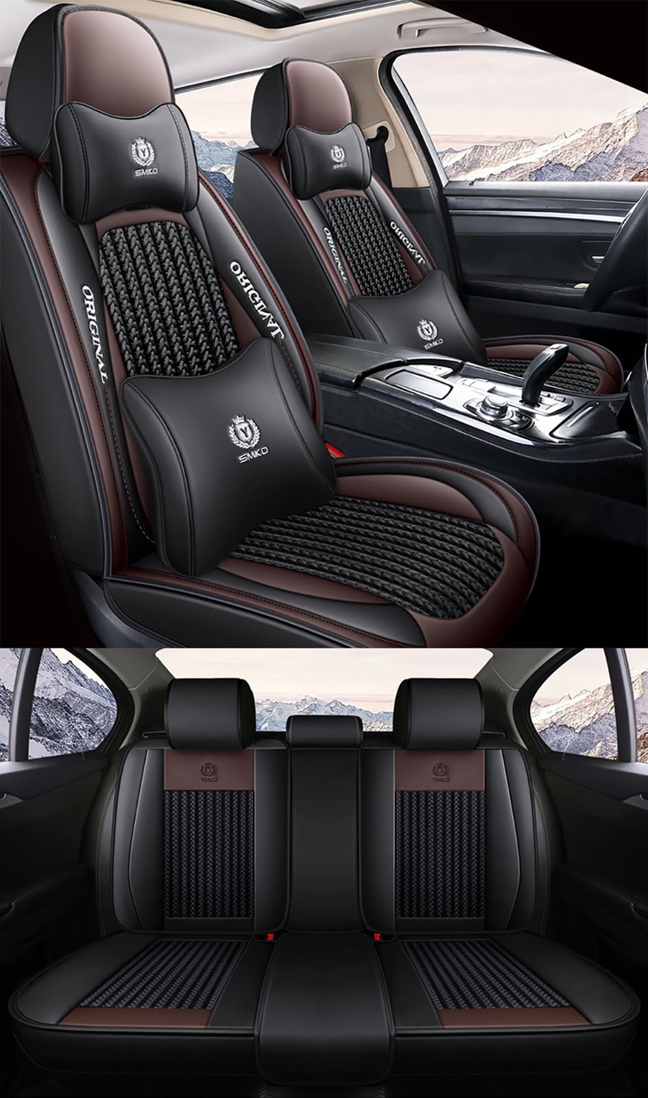 Coprisedili Auto Universali per 5 Posti in Vera Pelle–Compatibili con Jaguar XE/XF/F-PACE/E-PACE – Impermeabili, Antiscivolo–Set Completo per SUV e Berlina