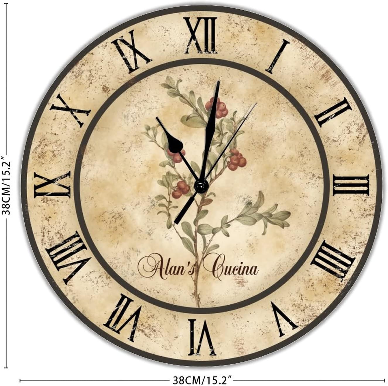 Raspberry Cucina Personalized Clock Vegetable Plant Hanging Wall Clock Battery Operated Non-Ticking Sweep 15 inch Rustic Chic Farmhouse Wall Clock for Nautical Home Kitchen Living Room Bedroom