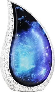 Teardrop Funeral Cremation Urn for Human Ashes Display at Home or Niche at Columbarium Engraved Urn, Blue & Silver