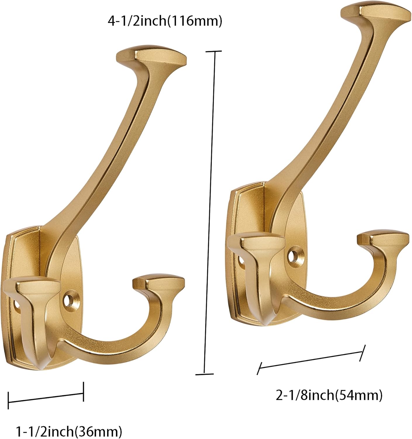 5 Pack Gold Hooks Large Wall Mounted Solid Heavy-Duty Decorative Double-Sided Matte Gold Coat Hooks for Coats,Hats,Backpacks,Bags Closet,Entryway,Laundry Room,Office