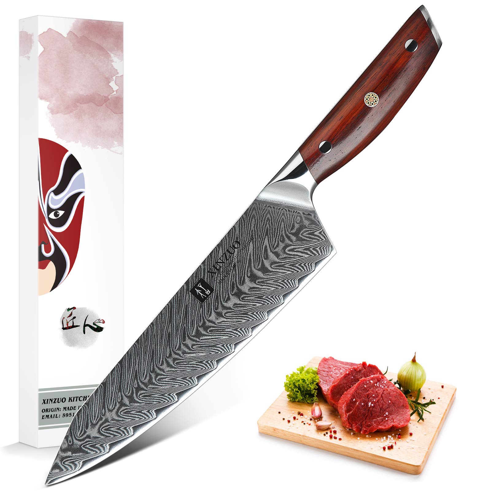 Buy XINZUO 21cm Damascus Steel Chef , High Carbon Steel Multifunction