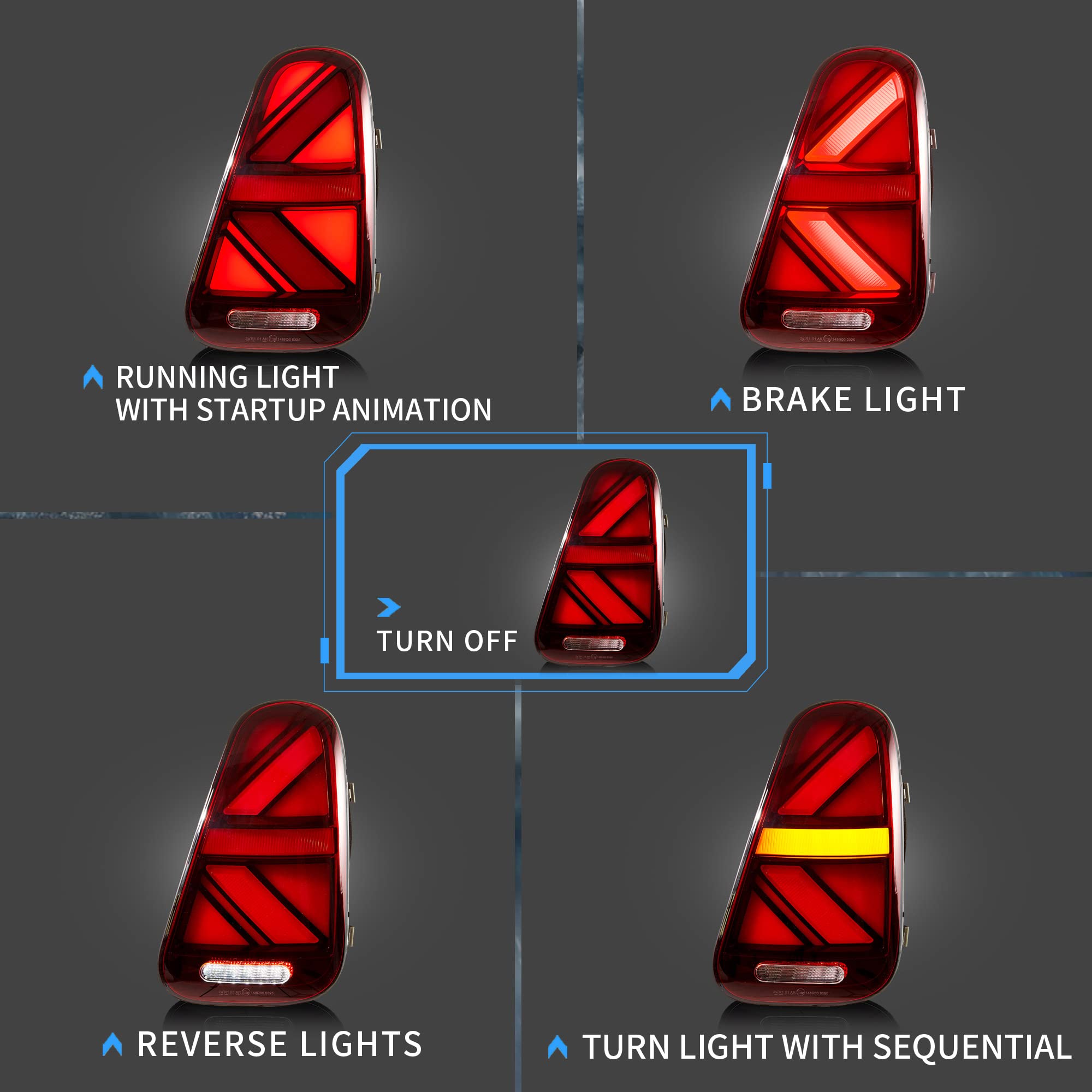 VLAND LED Światła tylne do samochodów Mini Cooper/One, MK1, R50, R52, R53, Hatch 2001–2006, światło tylne z dynamiczną aktywacją, 2 szt. (lewe i prawe)