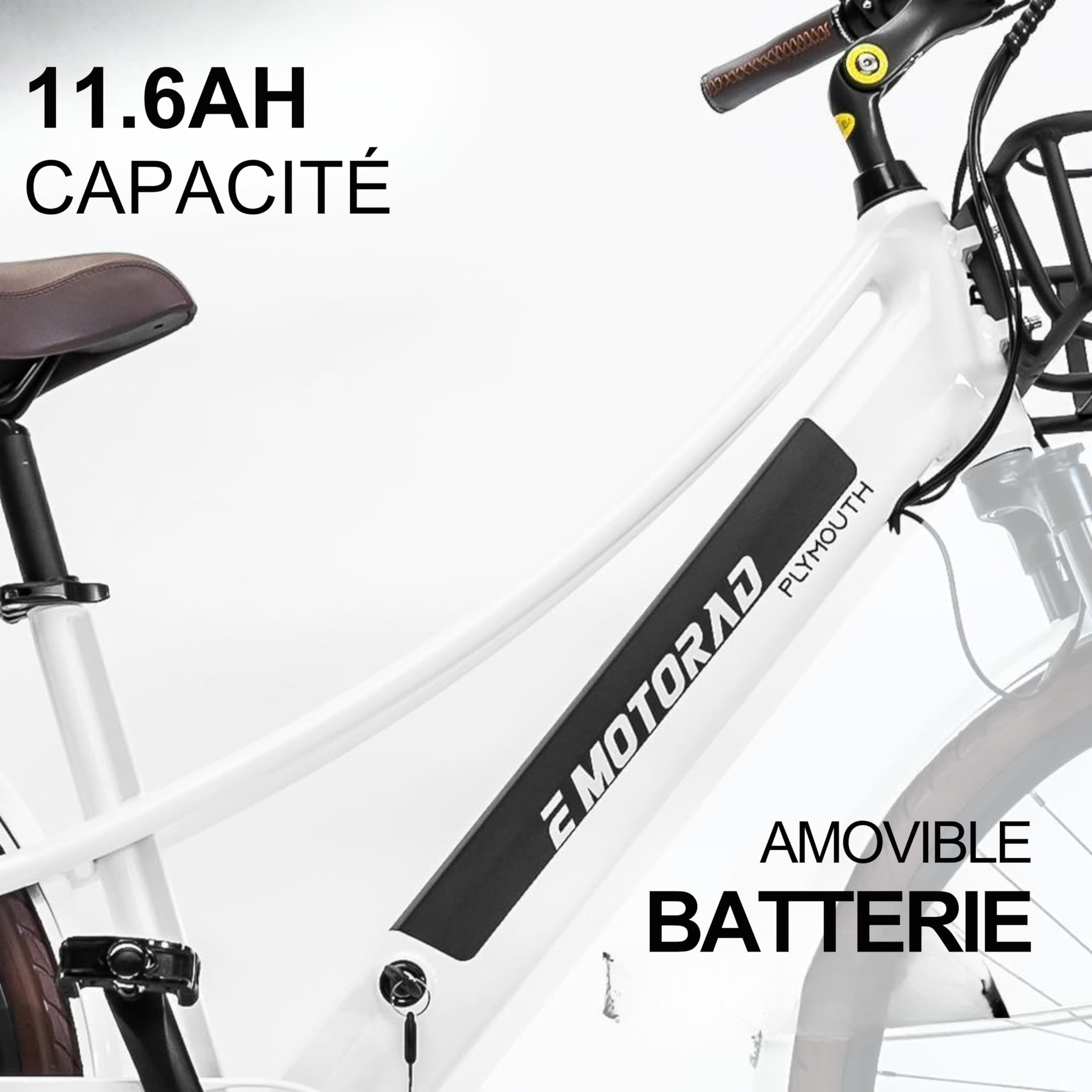 EMotorad Plymouth - Vélo Électrique Urbain pour Adultes - Pneus CST 700x40C - Moteur 36V 250W - Batterie Amovible 420 Wh - Cadre Bas en Aluminium - 5 Niveaux d’Assistance