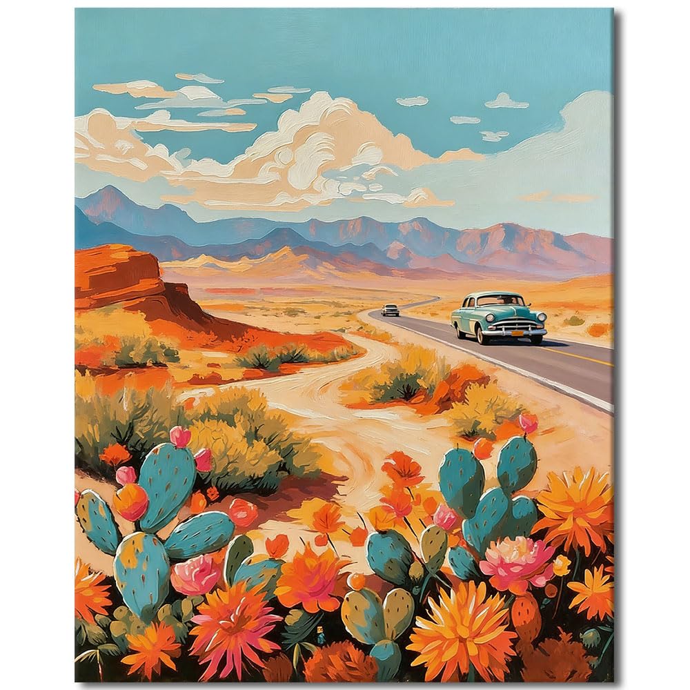 TISHIRON Adult Paint by Number, Paint by Numbers Kit for Adults - Truck on Desert Highway Landscape Art, Frameless Canvas for Home Decor & Relaxation(16x20 Inch)