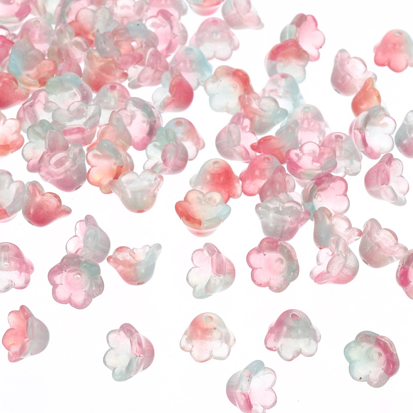 PATIKIL Glass Trumpet Flower Beads, 200 Pcs Gradient Flower Bead Charm for DIY Craft Decorations Green
