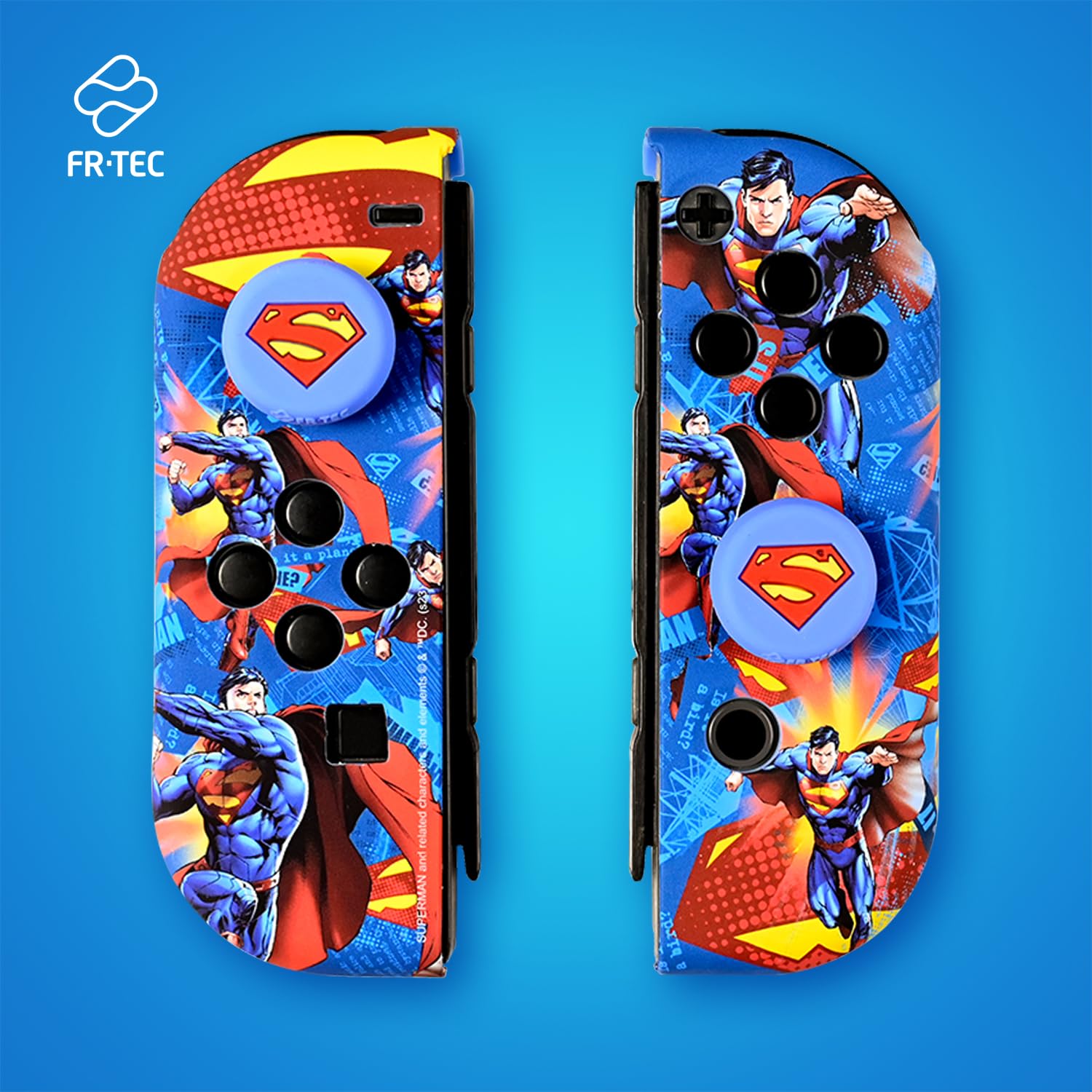 FRTEC - Kit d'accessoires DC sous licence officielle, étui rigide + poignées compatibles avec Nintendo Switch et Switch OLED (SUPERMAN)