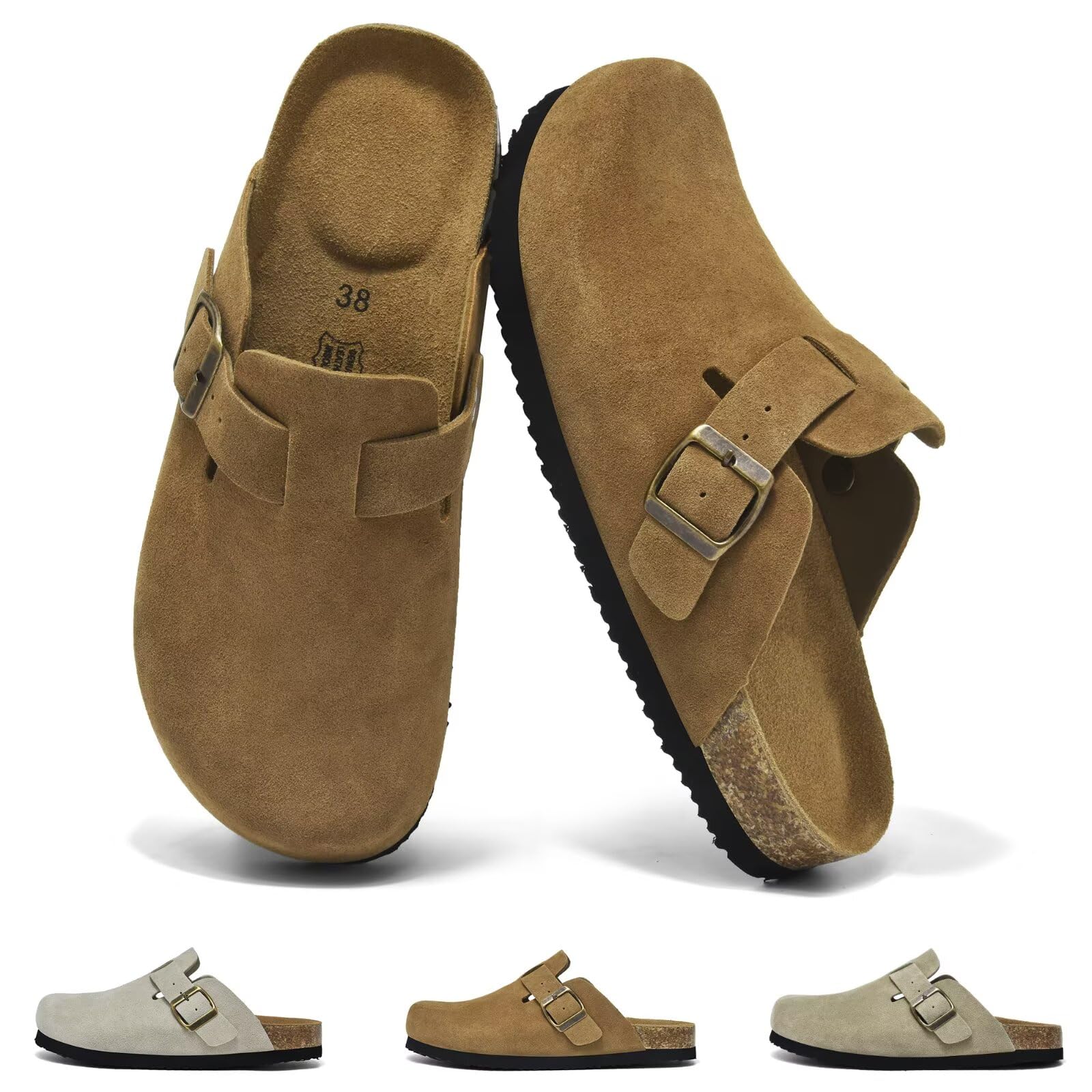 Wizshoe Mules et Sabots Femme Chaussons Mules Confortable Sabot Jardin avec Semelle Intérieure en Liège Chaussures de Jardin Fermé Pantoufles Boucle Réglable d'Intérieur Extérieur Taille 36-42 EU