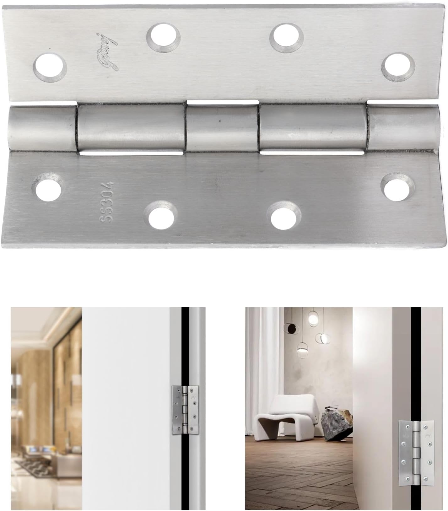 Godrej Door Fittings | SS304 Door Hinge 5 inch x 8/9 Gauge (Pack of 2) | Premium Matte Satin Finish (2708) | Heavy Duty Smooth Operation Kabza for Windows & Wardrobe | 5 x 3 x 3 - Plain Joint