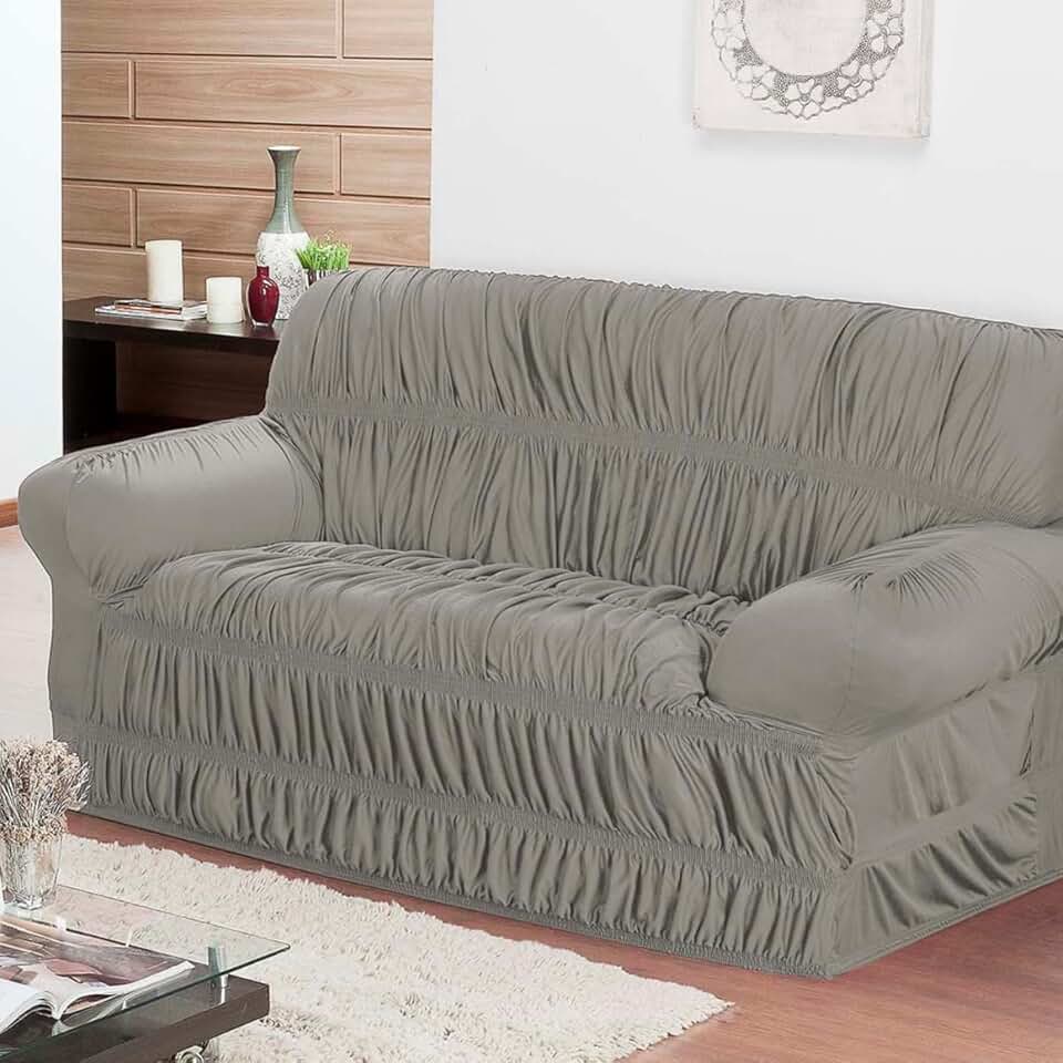 Capa de Sofá Kit 2 Peças 2 e 3 Lugares com 21 Elásticos Fixação Segura em Tecido Malha Gel Cores Vivas (Cinza)