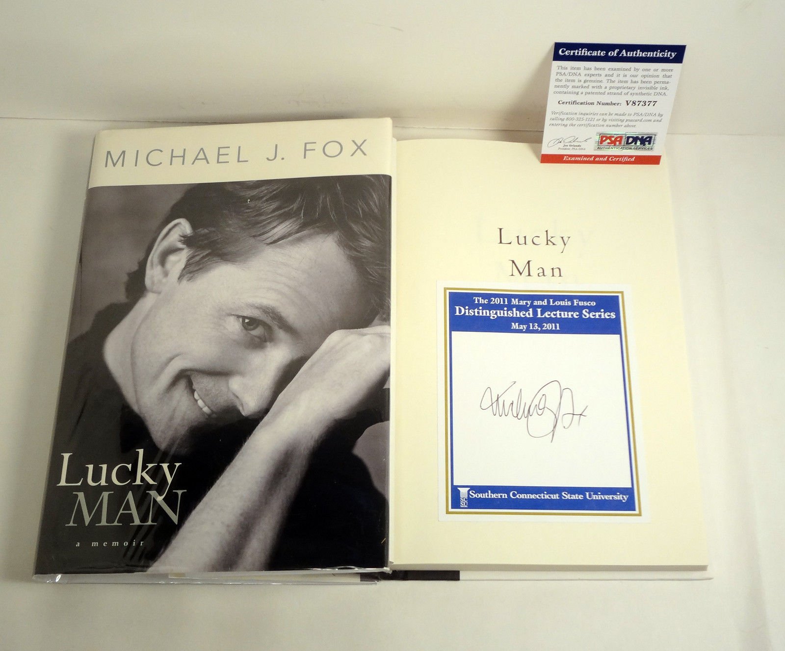 Michael J. Fox Signed Autograph Lucky Man Book PSA/DNA COA at