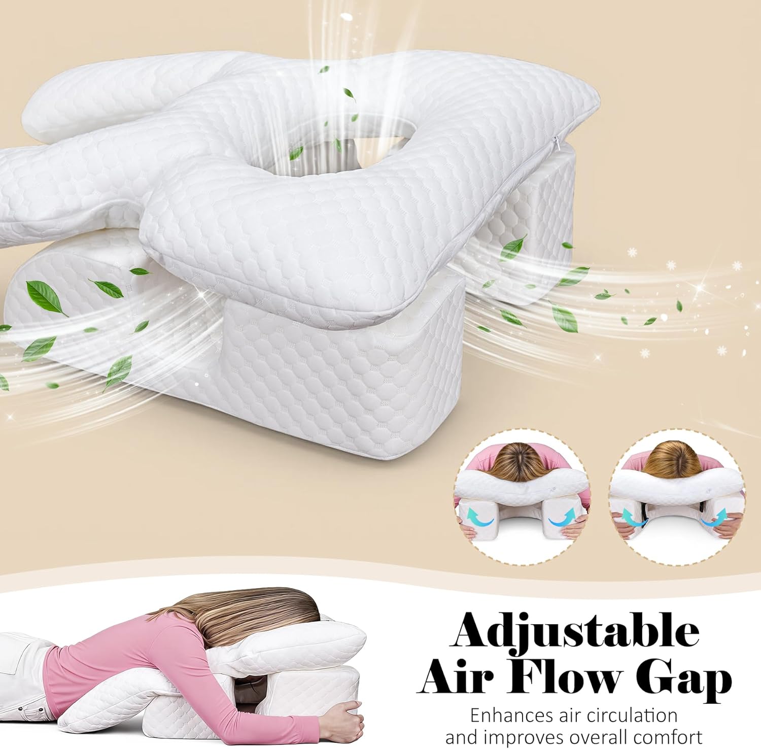 Face Down Pillow After BBL or Eye Surgery, Home Massage Pillows Face Down Chair for Sleeping & Stomach Sleeper, Soft BBL Adjustable Prone Massage Pillows with Removable Cover