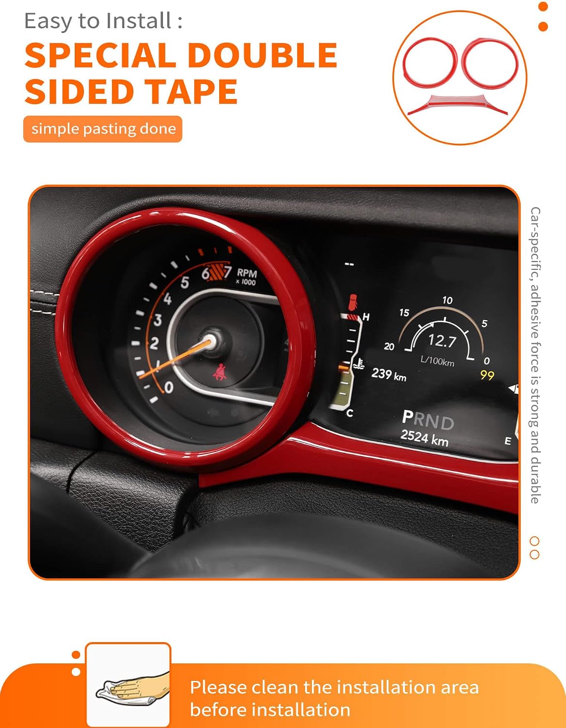 Savadicar Red Interior Accessories - Instrument Panel Trim Set for 2018-2023 Jeep Wrangler JL JLU 4XE & Gladiator JT - Solid Color Interior Decor Upgrade Option, 3-Piece