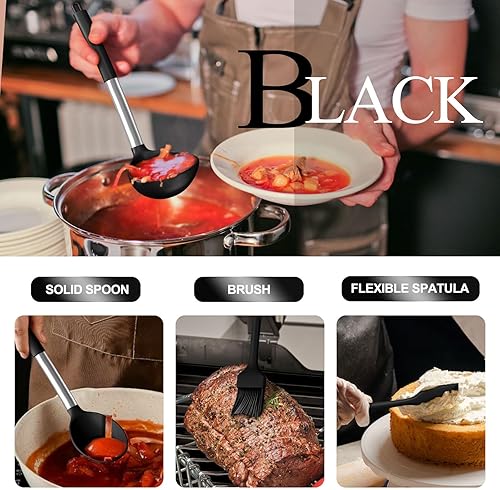 Miniatura 6 de Umite Chef - Juego de utensilios de cocina de silicona grande, resistente al calor con mango de acero inoxidable, espátula, cuchara, utensilio de