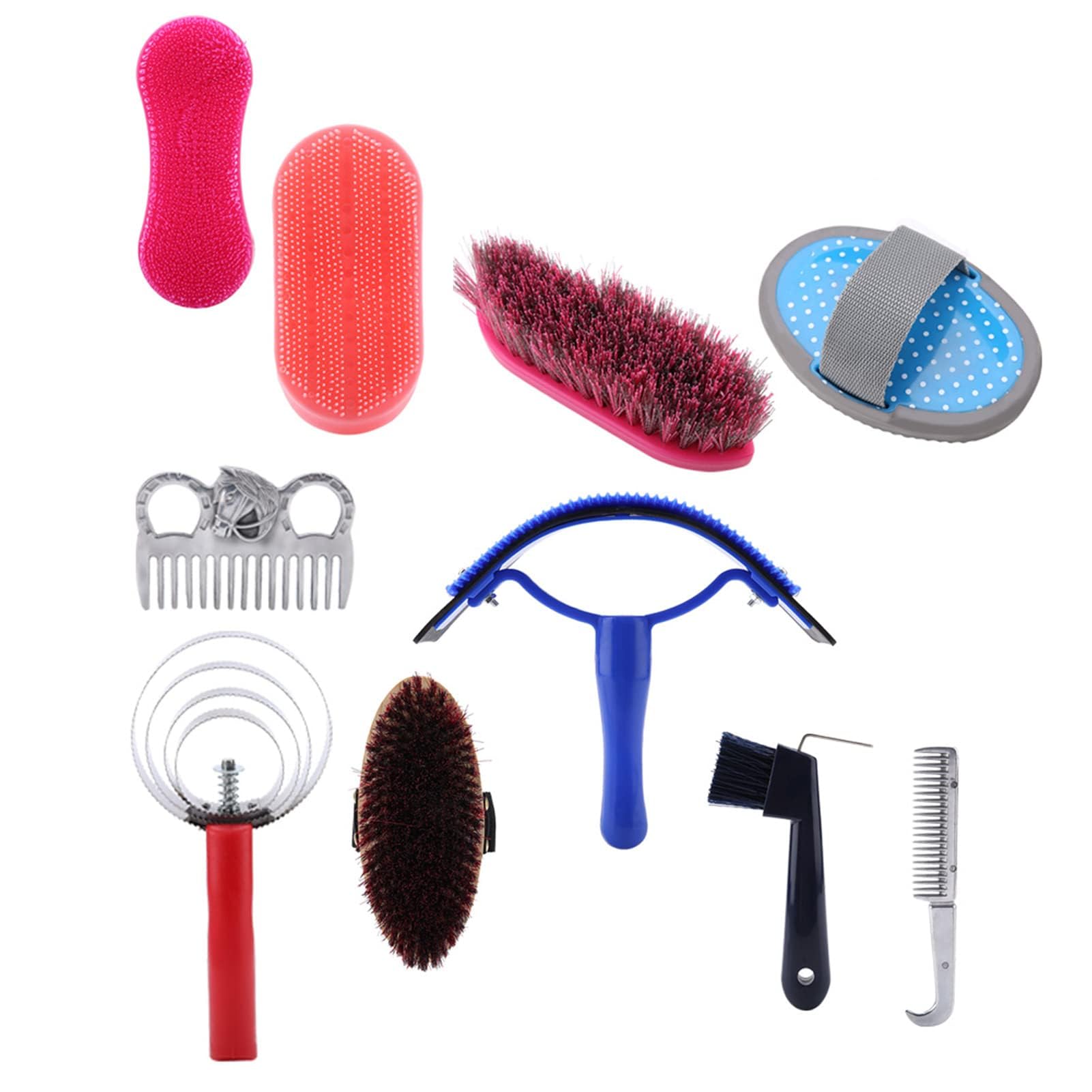 Set Spazzole Cavalli 10 Pezzi Kit Toelettatura Professionale Accessori per Cura Equina