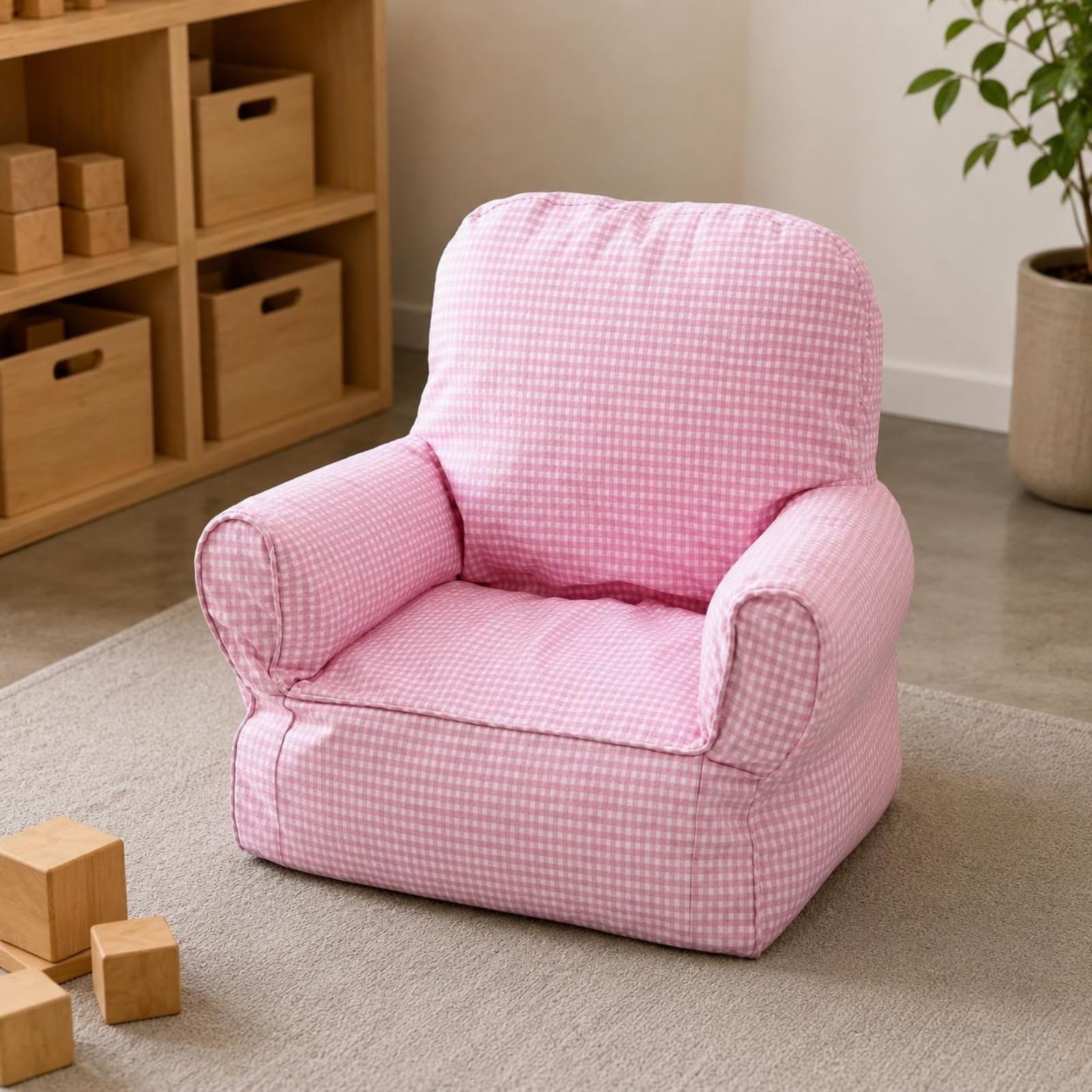 LOVIVER Poltrona per Bambini Sedia Divanetto Poltroncina Seduta con Rivestimento in Tela E Imbottitura in Spugna Rimovibile E Lavabile Adatta per Cameretta Lettura, Rosa, Tinta Unita
