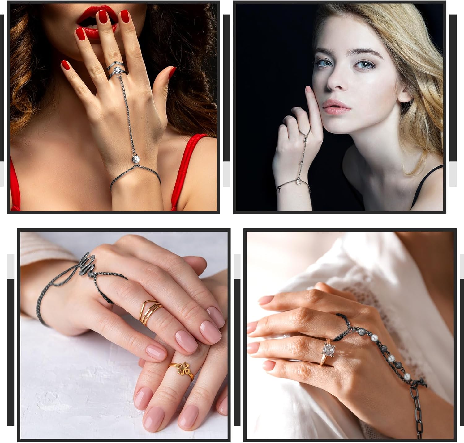 Fumete 6 pcs Finger Ring Bracelet Linked Rhinestone Hand Harness Chain Slave Bracelet with Ring Everyday Jewelry for Women - Image 6