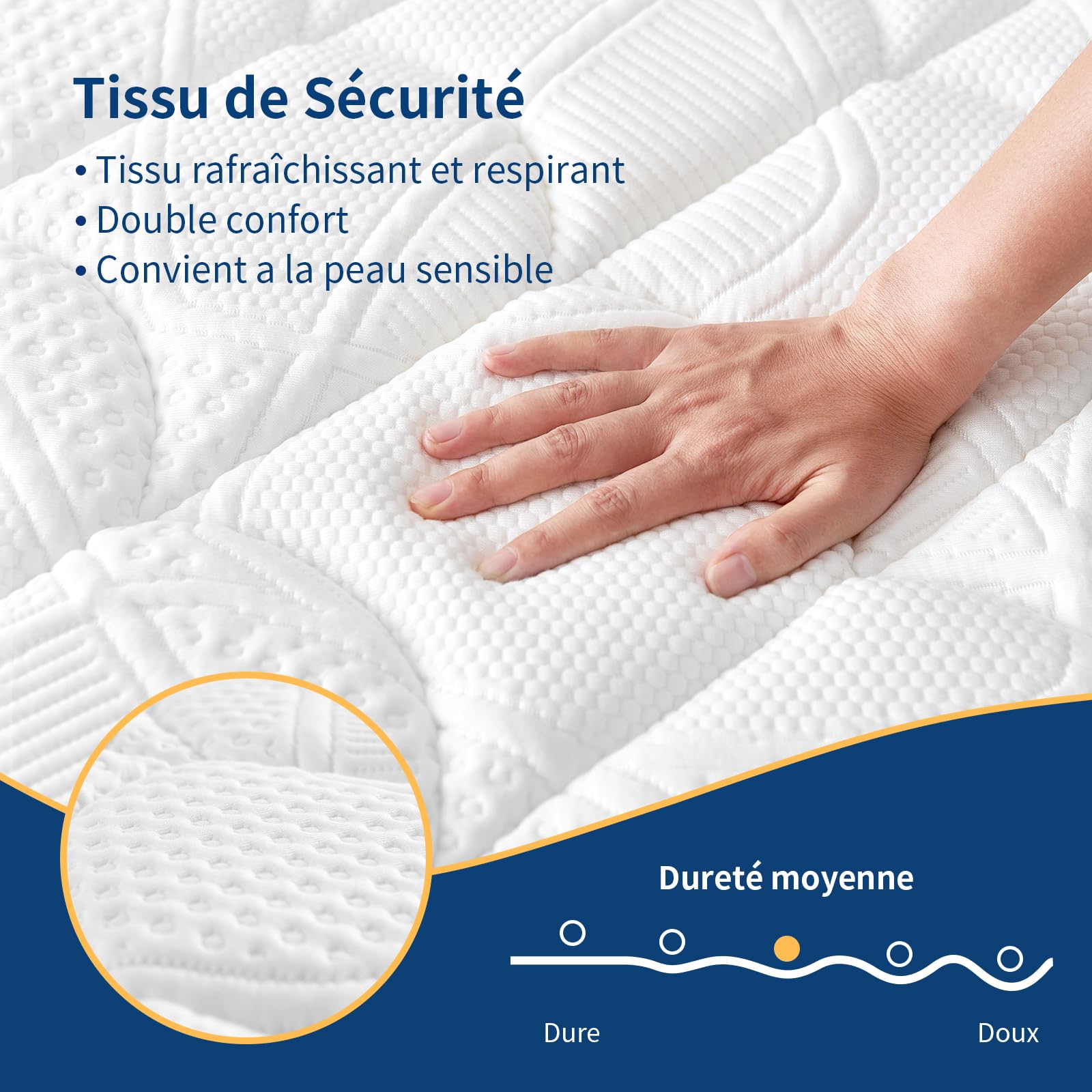 Matelas 90x200 26cm Épaisseur, Matelas à Ressorts Ensachés - Soutien 7 Zones, H4 Dureté Moyenne, Matelas Mousse Mémoire Forme Haute Densité, Certifié Oeko-Tex