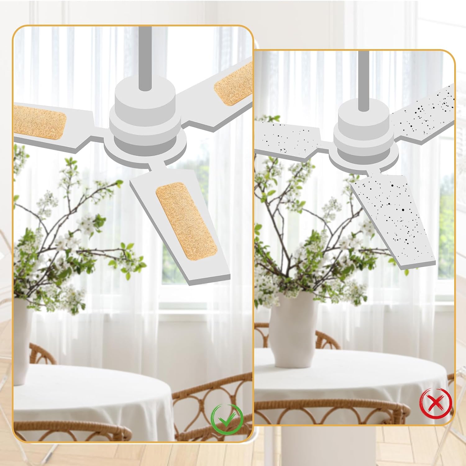 Tuanse 25 Pack Ceiling Fan Filters for Blades Ceiling Fan Air Filter Activated Zeolite Easy Stick Air Filter Trap Pet Odors, Dander, and Dust for Common Household Contaminants (Beige)