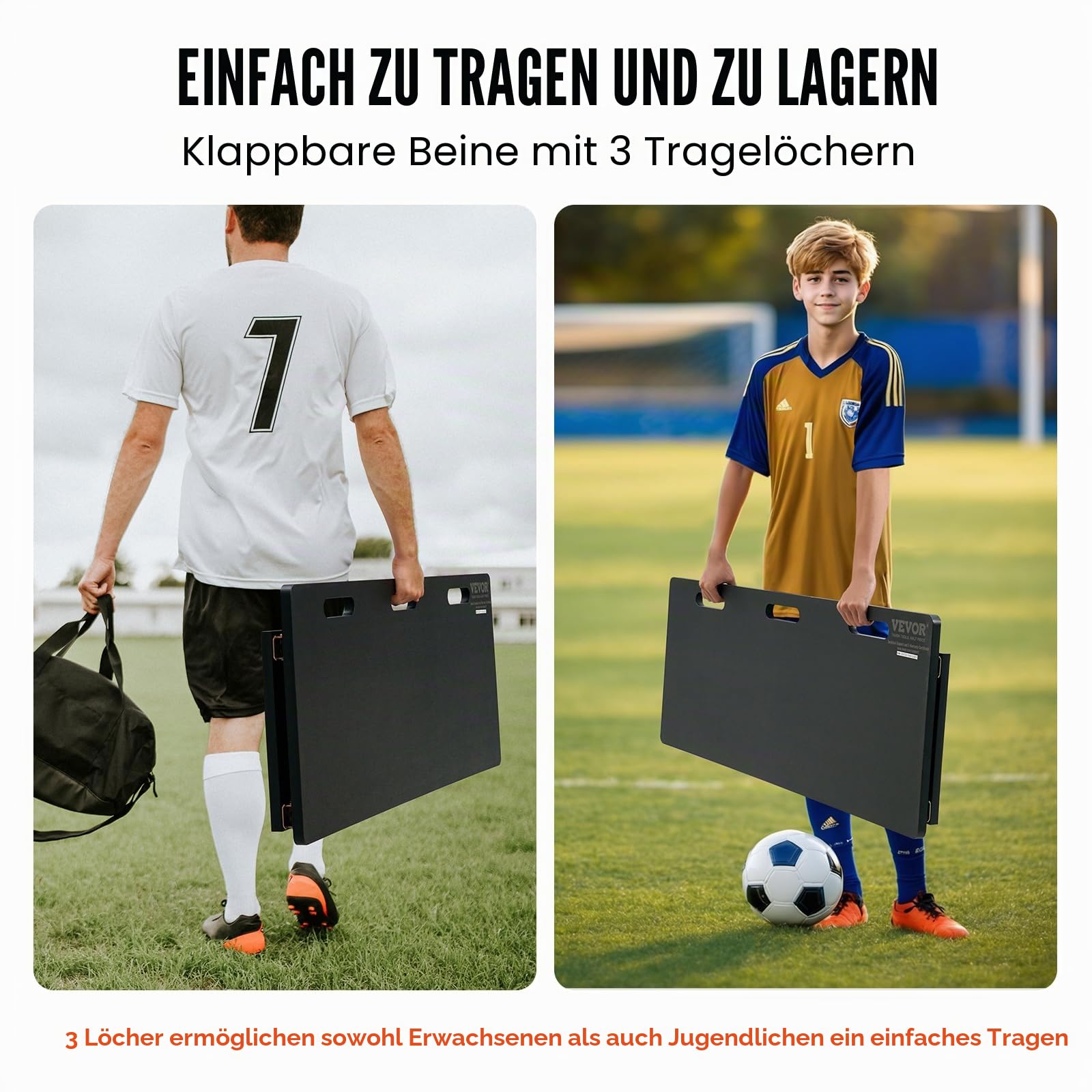 VEVOR Fußball Rebound Board, Tragbares Prellwand Brett 1150 x 450 mm, HDPE Rebounder Wand-Rebound-Ausrüstung, Kinder & Jugendliche, Trainingsbrett Rebounder Kicker für Fußballtraining Schwarz