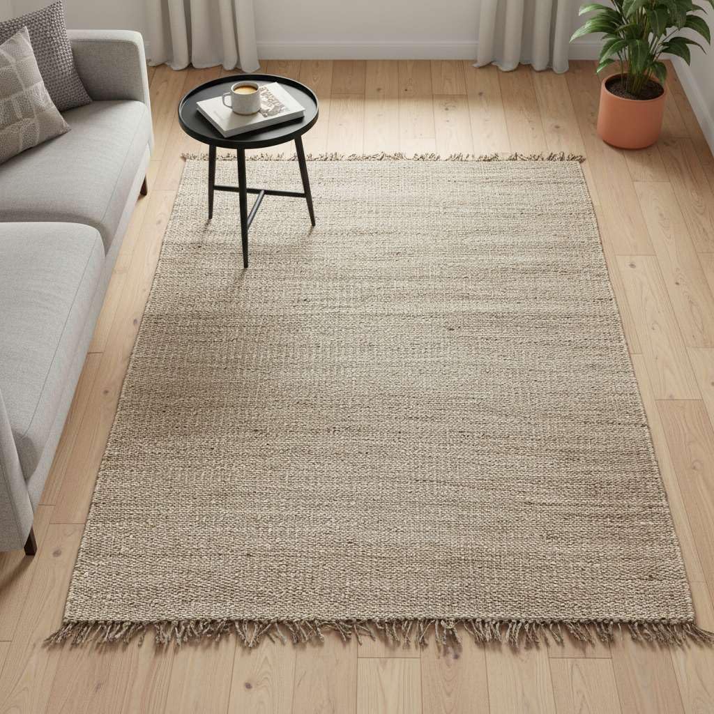 8x8 Feet Hemp & Recycled Area Rug – Eco-Friendly Hand-Woven Natural Fiber Carpet, Sustainable Textured Jute-Style Runner for Hallway, Bedroom & Office – Durable & Low-Profile (Beige/Tan)