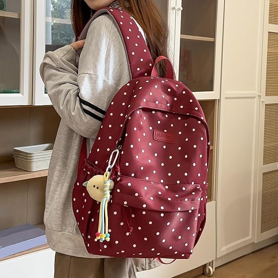 HiTotes Polka Dot Backpack Nylon Cute Backpack Aesthetic Everyday Daypack Coquette Polka Dot Daypack