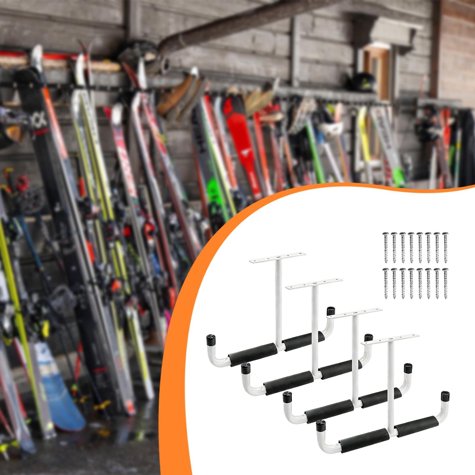Colcolo 4 ganchos para colgar bicicletas y mangueras de jardín en el techo de hierro para almacenamiento en garaje, Blanco