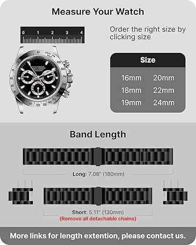 Miniatura 5 de Fullmosa Correa de reloj de cadena de metal de liberación rápida, correa de reloj de eslabones de acero inoxidable de 0.63 pulgadas, 0.71 pulgadas,