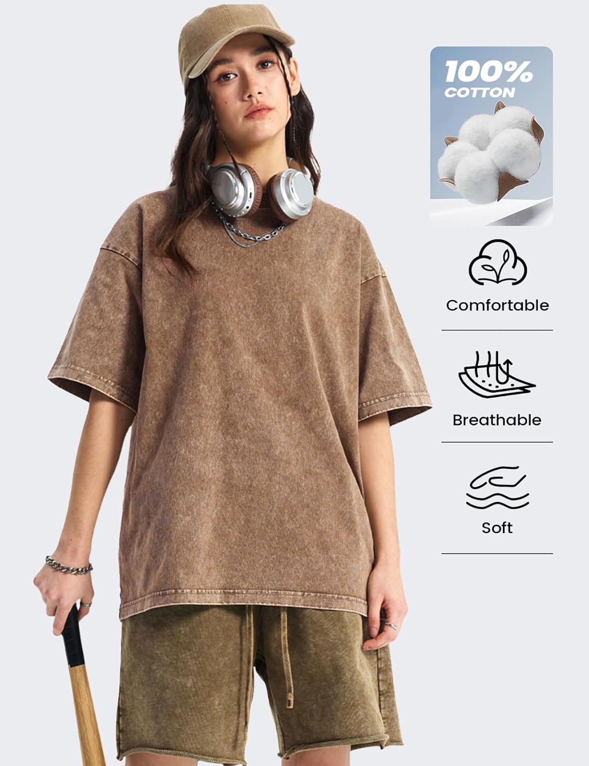 Wyeysyt 3 Pack Oversized Tshirts for Women Vintage Washed Baggy Tees Cotton Short Sleeves Acid Shirts Unisex Tops - Image 5