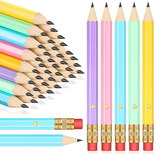 Nezyo 80 lápices de golf con borrador, 2 lápices de media HB de 4 pulgadas, mitad de lápices hexagonales preafilados para novia, boda, aula,