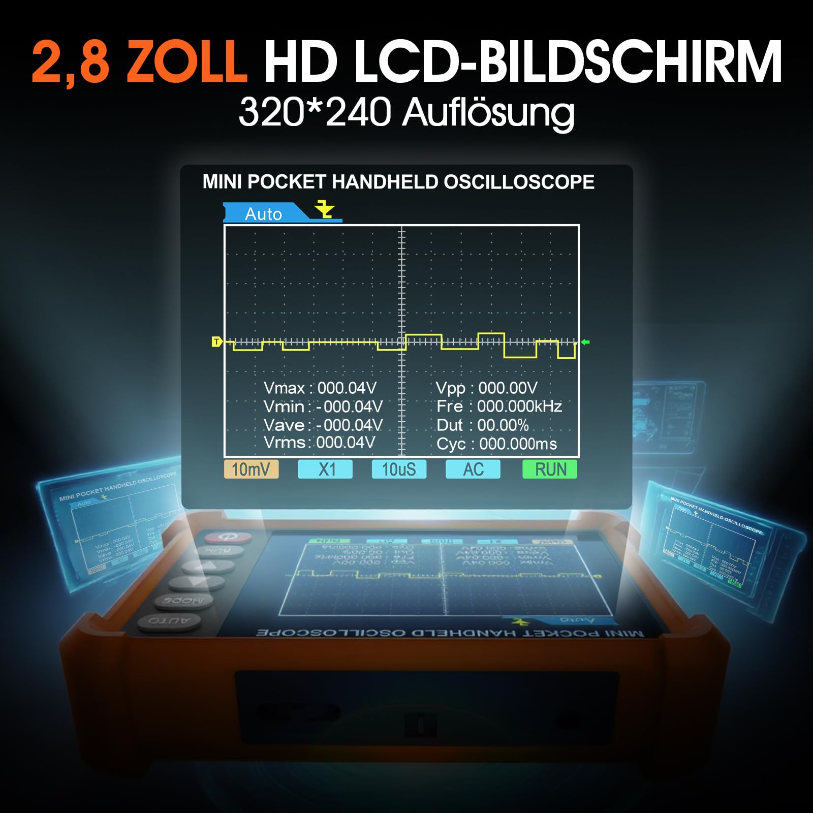 Digitales Oszilloskop Handheld Oszilloskop 2,5MS/s Abtastrate Portable Oscilloscope 500kHz Bandbreite 2,8-Zoll-LCD BildschirmMehrere Triggerfunktionen
