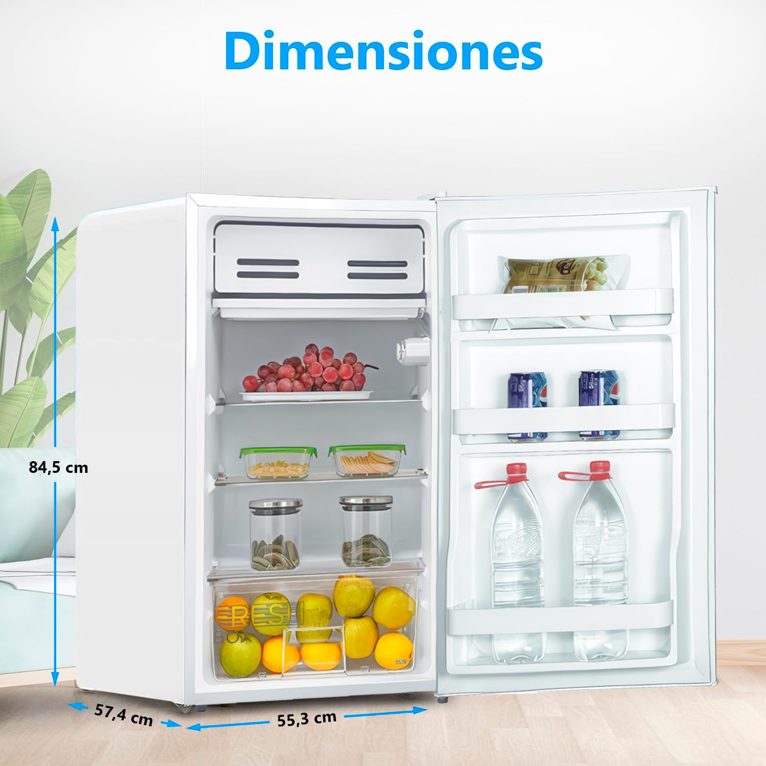 Midea Nevera Pequeña 93L - Mini Frigorífico Compacto para Hogar y Oficina - Frigorífico Pequeño Bajo Consumo Sin Congelador - Mini Bar Silencioso para Caravana y Camping con Zona fría de 0º/-3º