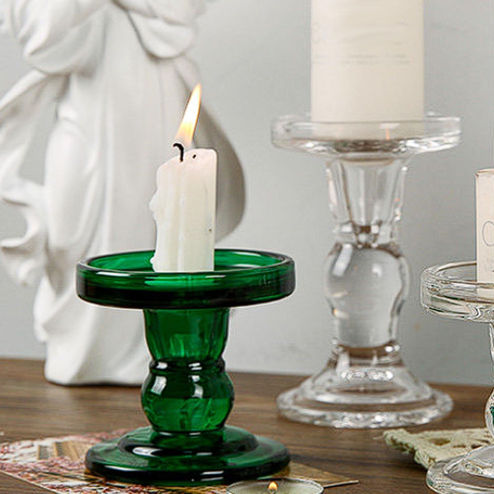 Säulen-Kerzenhalter aus Glas, 3er-Set, Kerzenständer grünem, for Heimdekoration und Foto-Requisite