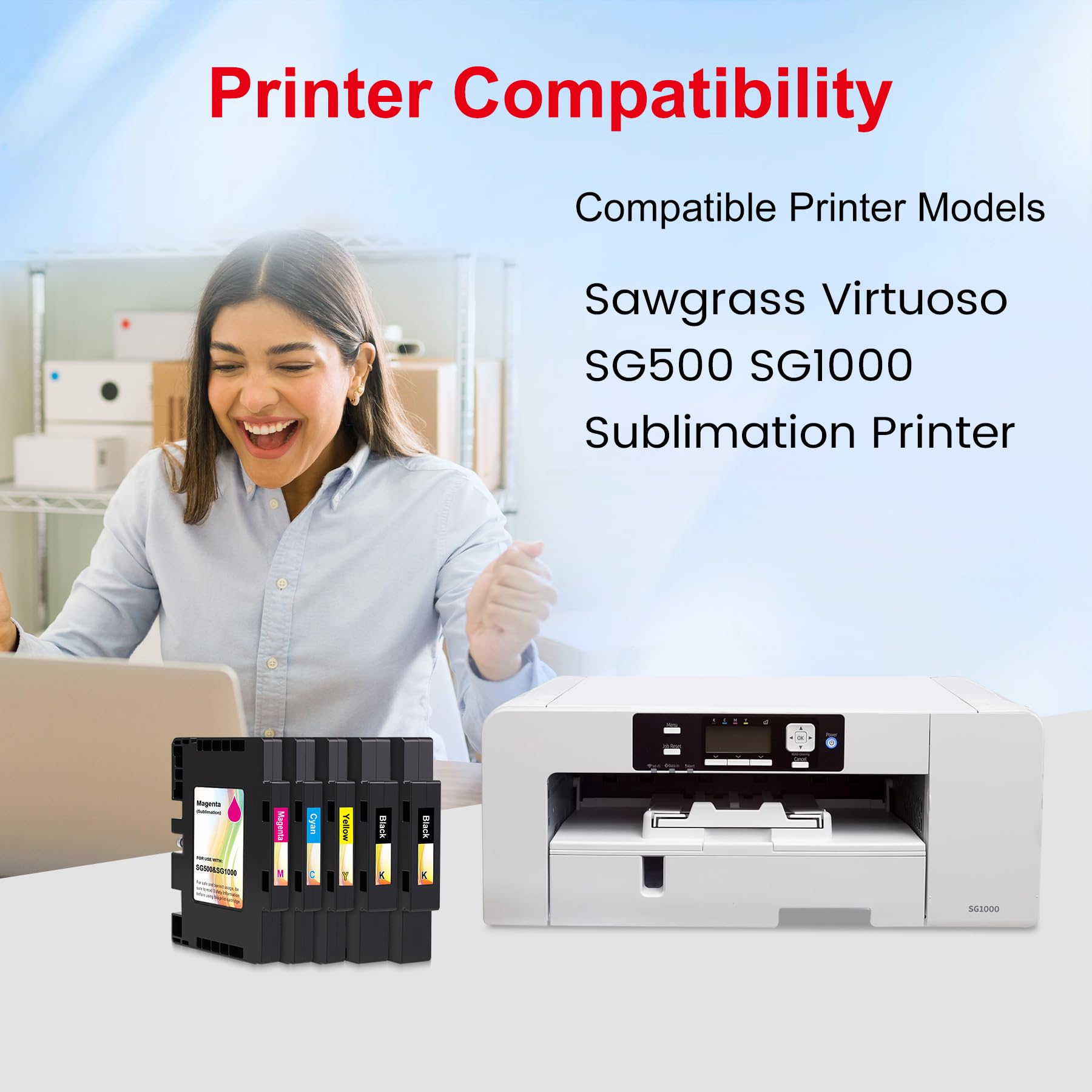 SG500 SG1000 (5er-Pack) Sublimations Tintenpatronen Kompatibel mit Sawgrass Virtuoso SG-500 SG-1000 Sublimationsdrucker, 2X Schwarz 1x Cyan Magenta Gelb