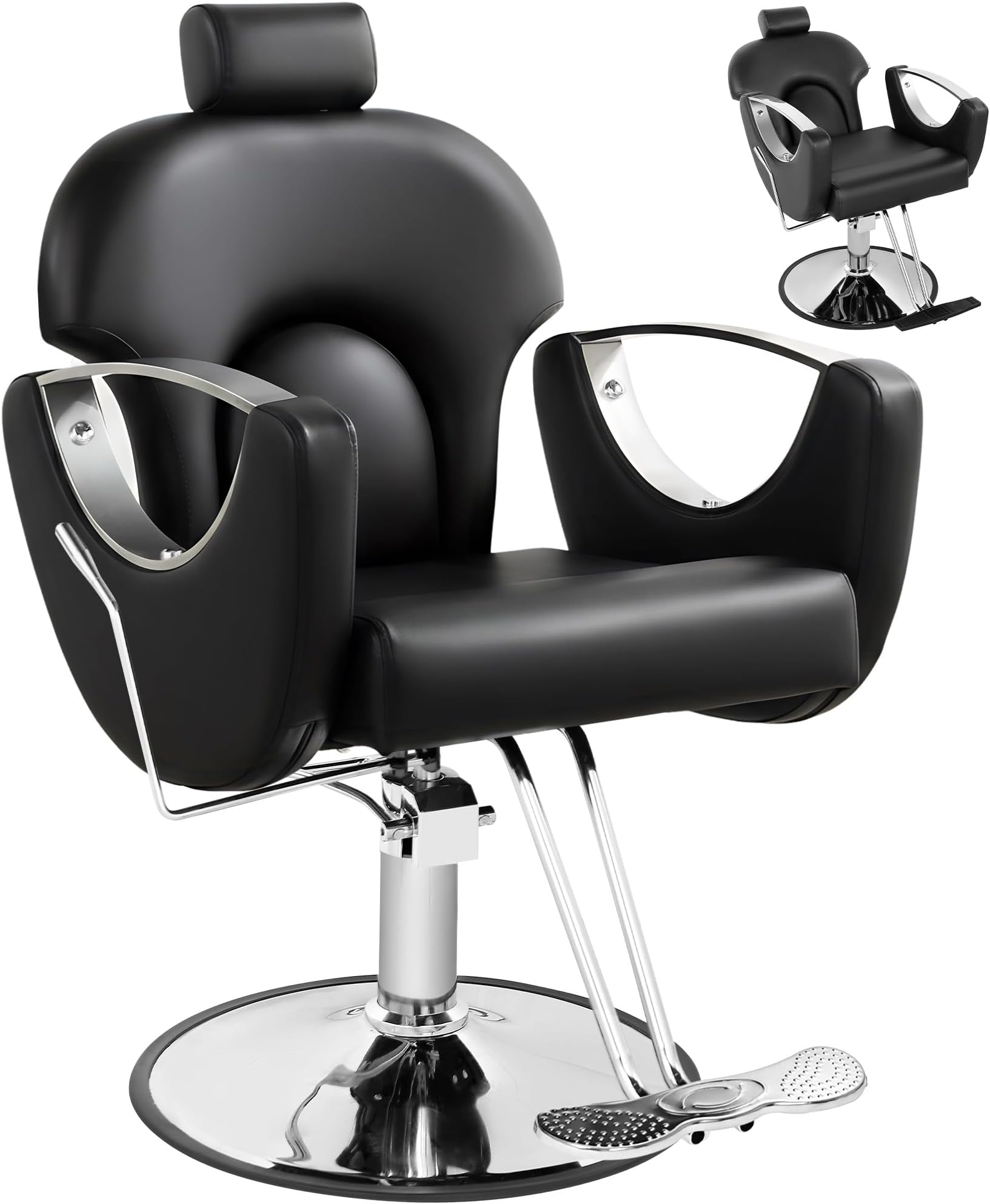 Black Salon Chair for Hair Stylist, Barber Chair for Home Barbershop, Reclining Salon Hair Chairs with Hydraulic Pump,360°Rotation,130°Recline, Styling Hairdresser Braiding Chairs
