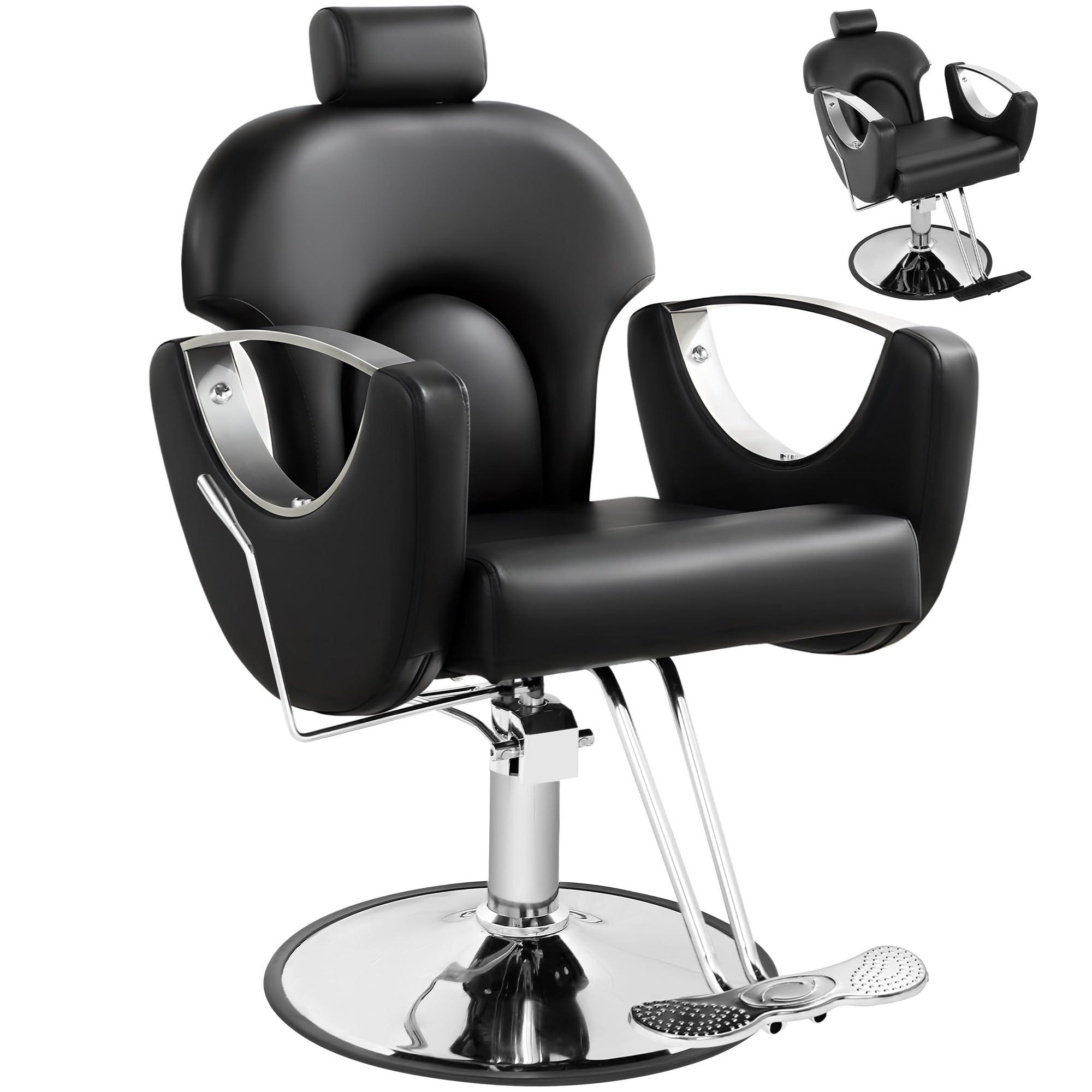 Black Salon Chair for Hair Stylist, Barber Chair for Home Barbershop, Reclining Salon Hair Chairs with Hydraulic Pump,360°Rotation,130°Recline, Styling Hairdresser Braiding Chairs