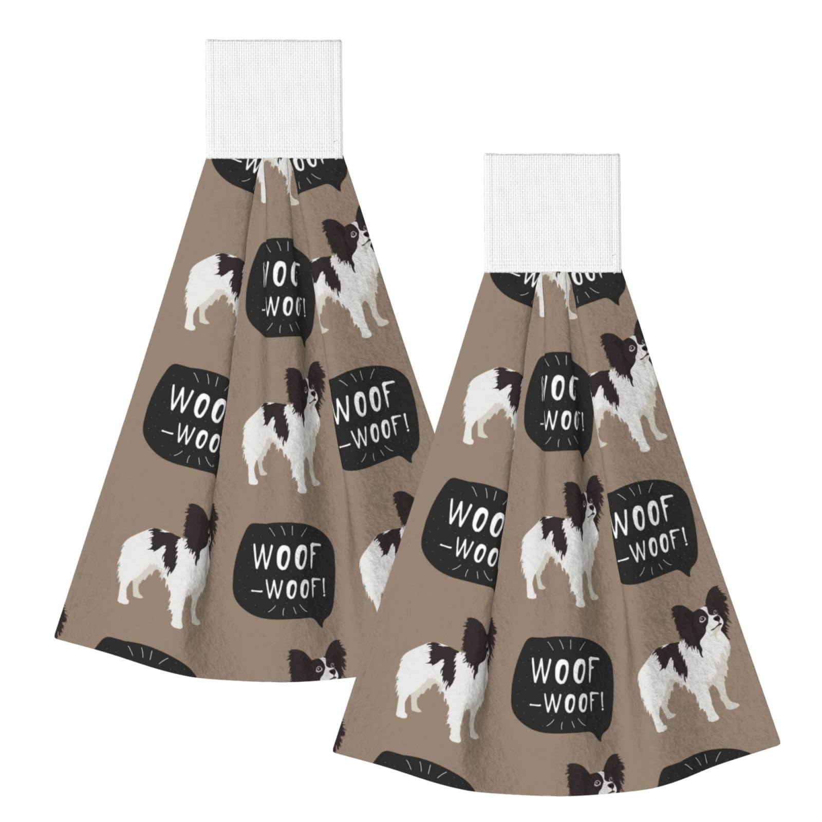 DOPKLNA Papillon Dog Pattern, 2 Pcs Hanging Coral Fiber Hand Towels for Bathroom, Absorbent Kitchen Towels