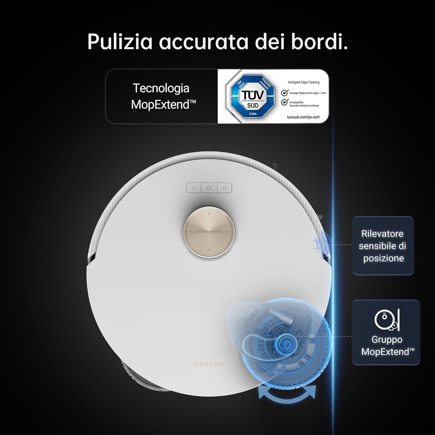 Dreame L10 Prime Robot Aspirapolvere con Sollevamento del Mocio da 7 mm, Mocio Autopulente, Navigazione LDS, Aspirazione 4000Pa, Mappatura 3D, WiFi/APP/Alexa