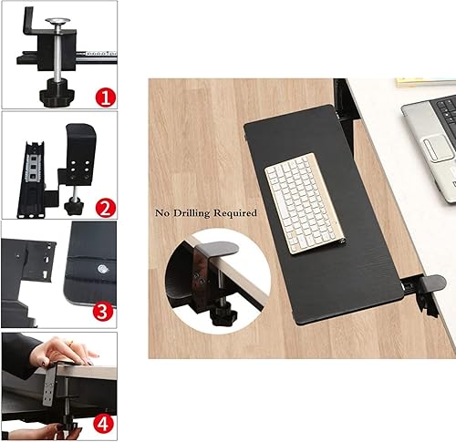 Miniatura 6 de V3VOGUE Bandeja de teclado para debajo del escritorio con abrazadera en C resistente, fácil de instalar, cajones deslizantes para teclado debajo del