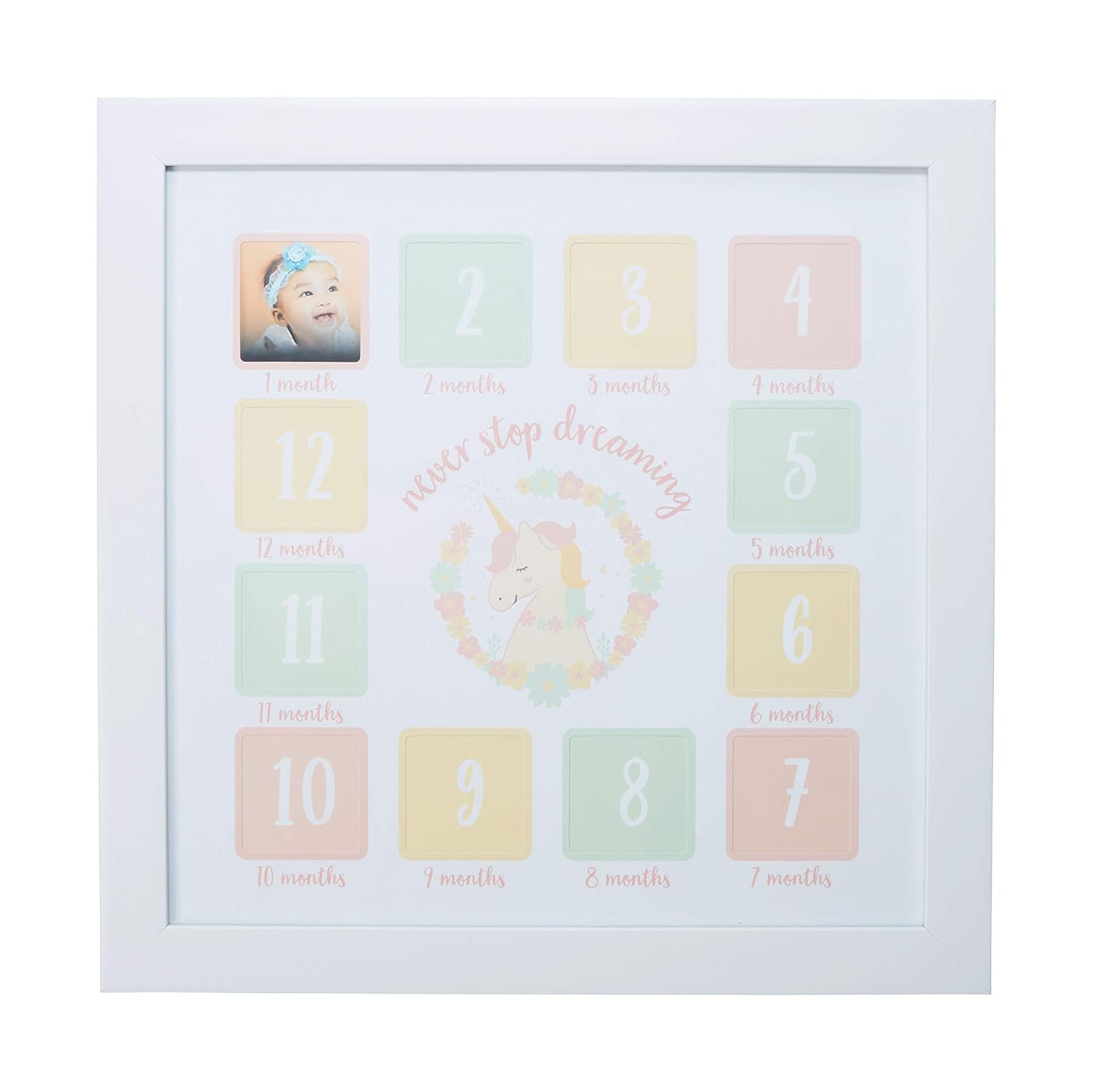 Kate & Milo Unicorn First Year Picture Frame, First Year by Month, Newborn Baby Registry Must Haves, White