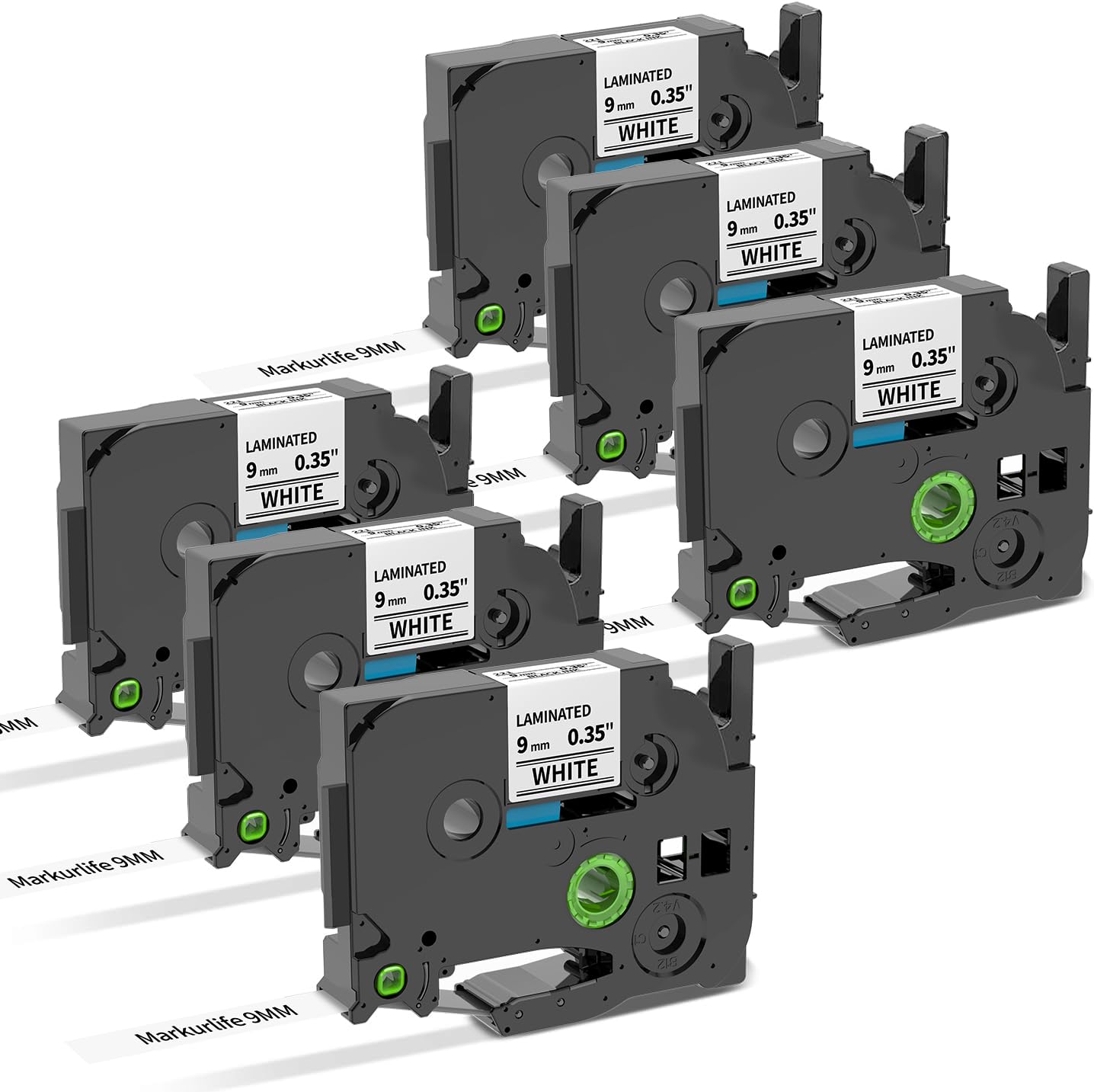 Markurlife TZe-221 9mm Kompatibel mit Brother P-Touch Bänder 9mm Schwarz auf Weiß TZe221 TZ Tape 9 mm White Ptouch Schriftband für Brother PTouch PT H107B H100LB H110 D210 E100 D600VP 1000, 6er